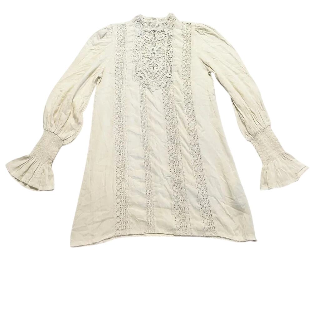 FREE PEOPLE ONE Ivory Vienna Crochet Mini Dress Size S, New w/o Tag MSRP $248 - Picture 9 of 15